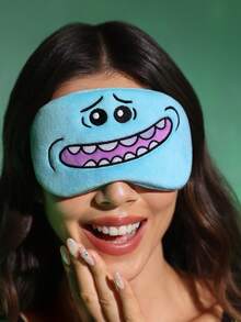 Rick and Morty X SHEIN غطاء عين للنوم بتصميم كرتوني ثلاثي الأبعاد، شكل ثلاثي الأبعاد لطيف، تطريز فاخر، حجب فعال للضوء، قماش ناعم - الأزرق - مشاهدة 1