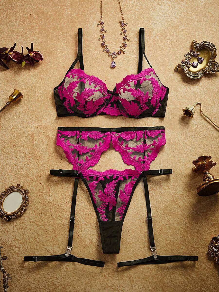 PinupPomp 4pcs Women's Sexy Lingerie Set - Hot Pink - View 1