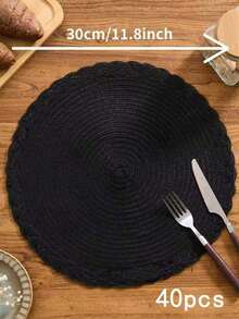 2/4/6/8/10/12/20/40 PCS Taplak Meja Bundar Anyaman Gaya Bohemian Sederhana Warna Hitam dengan Renda Kepang Warna Solid, Alas Meja Anti Selip. Anyaman Tangan, Anti Selip, Tahan Panas, Dapat Dicuci dengan Mesin dan Mudah Dibersihkan - Hitam - View 8