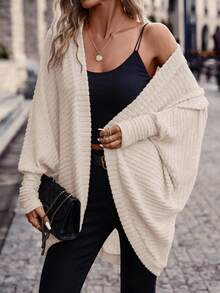 SHEIN Frenchy Casual Commute Solid Color Batwing Sleeve Jacket - Apricot - View 6