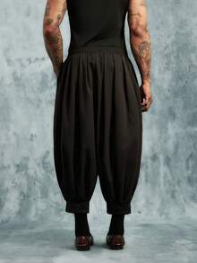 INCRYTM New Men's Casual Wide Leg Loose Baggy Cropped Lantern Pants With Unique Design, Black Baggy Pants, Fall Wide Leg - Black - View 2