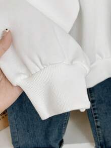SHEIN LUNE 休閒簡約刺繡檸檬印花圓領長袖寬鬆女款運動衫 - 白色 - 查看 4