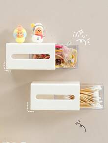 1PC White Wall Mounted Makeup Pad Storage Box, Transparent Bathroom Cotton Swab, Makeup Remover Pad, Hair Accessories, Headband, Mirror Cabinet Storage Box, Drawer - White - View 6