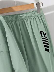 SHEIN 兒童青少年男孩半拉鍊連帽外套與慢跑長褲兩件套，休閒運動風，適合秋冬 - 薄荷綠 - 查看 3