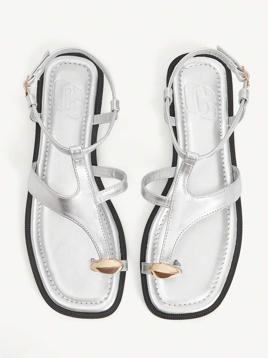 CUCCOO CHICEST Women's Shoes Simple Open-Toed Crossed Flat Sandals Summer Shoes - Silver - View 1