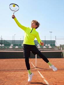 SHEIN Tween Boy Half Zip Sports Jacket & Letter Graphic 2 In 1 Active Tights - Multicolor - View 8