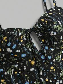 Sweetra CURVE Traje de baño de una pieza con lazo delantero y estampado floral bohemio para mujer, verano 2026, nueva moda para vacaciones y playa - Multicolor - Ver 5