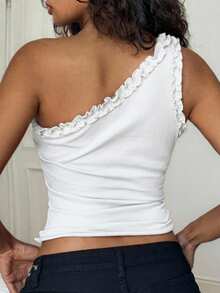 Livesso Women's Solid Color One-Shoulder Casual Versatile Daily Wear Top - White - View 2