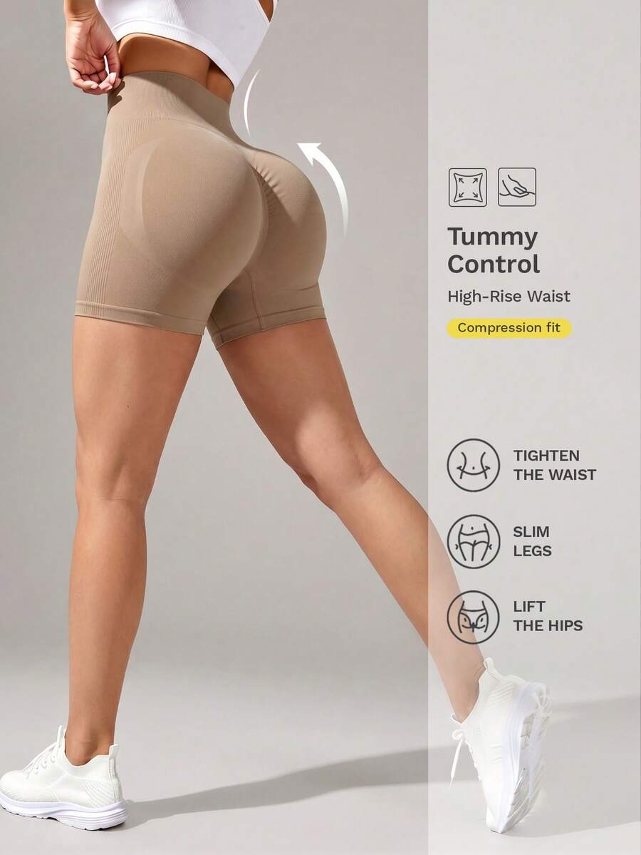 Nuvra Seamless Wideband Waist Sports Shorts Biker Shorts Spandex Shorts Legging Shorts Stretchy Shorts - Mocha Brown - View 1