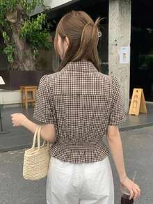 DAZY 女款韓式修身優雅夏季牛仔上衣 - 卡其色 - 查看 2