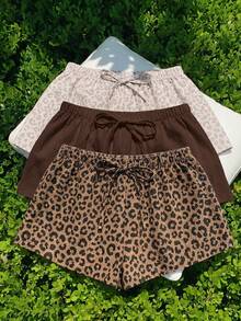 Comfortcana 3pcs/Set Celana Pendek Rumah Nyaman Wanita dengan Ikat Pinggang, Cocok untuk Musim Panas - MultiWarna - View 5
