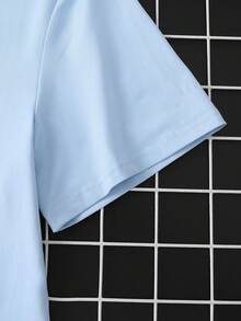 Manfinity Homme Men's Solid Color Short Sleeve T-Shirt - Baby Blue - View 5