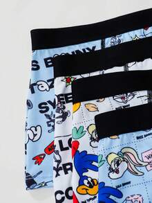 LOONEY TUNES X SHEIN Tween Boy Colorblock Letter Cartoon Print Casual Daily Boxer Briefs - Blue and White - View 3