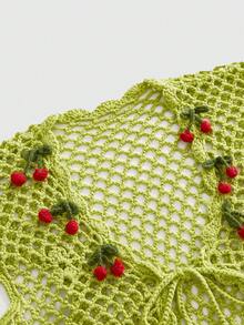 Sweetness Spring/Summer Vacation Handmade Crochet Knit Cardigan Cute Cherry Hand-Crocheted Women's Knit Top - Green - View 3
