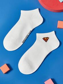 SUPERMAN X SHEIN 2雙中性透氣柔軟女款襪子 - 白色 - 查看 6
