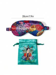 Frida Kahlo X SHEIN 1 Pc Floral Printed Eye Mask, Made Of Smooth Satin Fabric With High Opacity, Luxurious And Fashionable Design,Summer Outfits, Spring Outfits,Beach, Vacation, Flower - Green - View 4