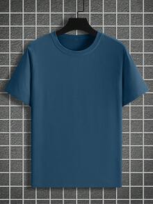 Manfinity Homme Men's Solid Color Short Sleeve T-Shirt - Blue - View 2