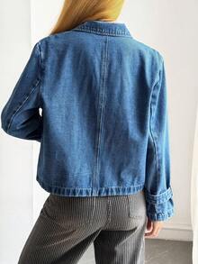 DAZY Women's Lapel NeckLong Sleeve Casual Denim Jacket Fall - Blue - View 3