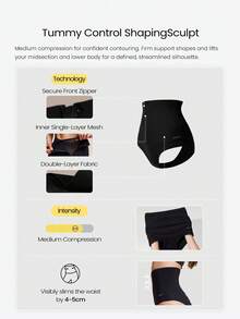 GLOWMODE Sweatmode 3.0 High-Rise Tummy Control Sweat-Wicking Front Zipper Mesh Lining Anti-Roll Waist-Cinching Brief Daily Casual Wear - Black - View 2