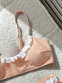 Swim Mod Girl's Striped Tank Top Swimsuit Top And V-Shaped Bikini Bottom 2 Pieces Set - Orange - View 4