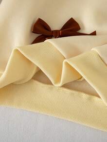 Tween Girls Back To School Fashion Grey Long Sleeve Wide Leg Bow Top Pants Round Neck Decor - Yellow - View 7