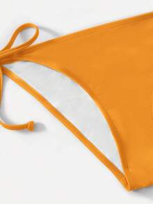 SHEIN Swim Summerbeach Women's Solid Color Halter Tie Top And Bottom Bikini Set - Orange - View 5