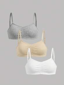 Girlism Teen Girls Bras And Bralettes 3 Pieces Set, All-Season Commute, Simple Comfortable Ruched Design With Padding, Adjustable Straps, Skin-Friendly, Push-Up, Backless Lingerie - Multicolor - View 5