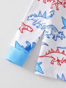 Setelan Pakaian Santai Bayi Laki-laki Motif Minimalis Basket Ring di Seluruh Permukaan, Atasan Lengan Panjang dan Legging, Warna Aprikot, Bahan Dasar, 2 Potong - Biru - View 7