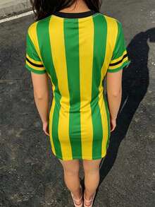 INAWLY Solva Summer Casual Colorblock Striped Brazil Print Mini Dress - Multicolor - View 2