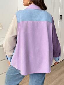SHEIN CURVE+ 大尺碼休閒 90 年代色塊長袖夾克，秋冬風格，2026 22W 紫色早午餐畢業季 - 彩色 - 查看 9