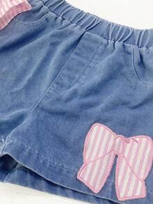 SHEIN Playful Pals 2件套 女童休闲通勤甜美风蝴蝶结吊带背心和花卉刺绣短裤，春夏款 - 粉色 - 查看 5