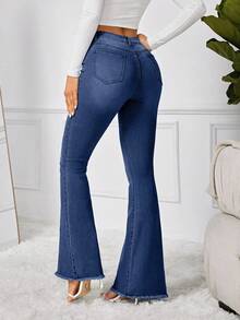 SHEIN Tall Women's Casual Slim Fit Flare Leg Button Fly Jeans, Suitable For Everyday Wear, Tall Women - Teal Blue - View 2
