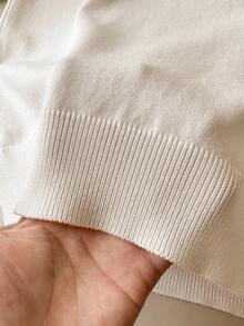Muvela Women's Short Sleeve Round Neck Sequin Decorated Solid Color Knit Top Teachers' Day Brunch Office White Summer Elegant - White - View 7