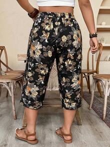Weeklong Plus SizeCasual Imitation Linen Cropped Pants - Black - View 3