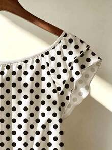 Franclia Top de Talla Grande Estilo Francés Cuello Cuadrado Volantes a Rayas - Beis - Ver 3