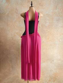Mistrie Women's Long Colorblock Frill Trim Elegant Ribbon Dress - Hot Pink - View 8