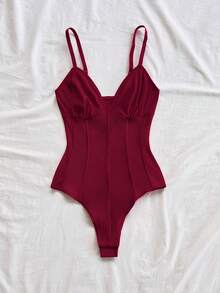 Soleia Women's Minimalist Solid Color Fishbone Camisole, Suitable For Beach And Resort Vacation In Summer No Chest Padding - Burgundy - View 6