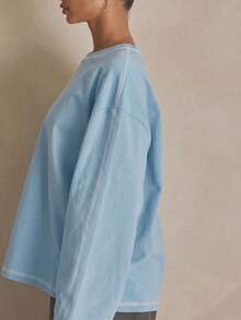 MUSERA 水洗寬鬆長袖上衣 夏季運動休閒日常街頭風 春季穿搭 - 藍色 - 查看 5