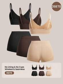 Barelissa 3sets Women Simple Camisole & Panty Set, Seamless Casual Undergarment - Multicolor - View 5