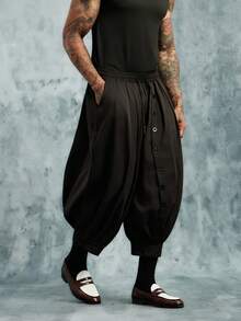 INCRYTM New Men's Casual Wide Leg Loose Baggy Cropped Lantern Pants With Unique Design, Black Baggy Pants, Fall Wide Leg - Black - View 1