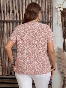 EMERY ROSE Plus Size Women All-Over Floral Print Short Sleeve Casual Shirt,Boho For Women/Summer Vacation Dusty Rose - Pink - View 2