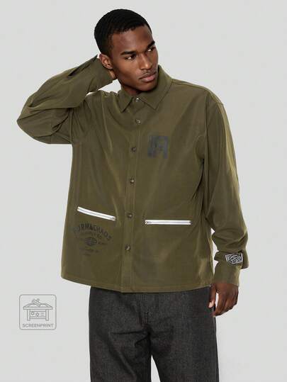 FORM&CHAOS Men's Long Sleeve Loose Fit Streetwear Utility Shacket
