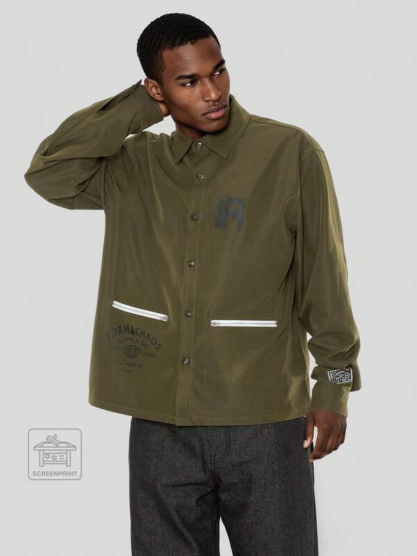 FORM&CHAOS Men's Long Sleeve Loose Fit Streetwear Utility Shacket