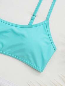 SHEIN Swim 女款純色海灘度假風泳衣上衣 - 淺藍色 - 查看 3