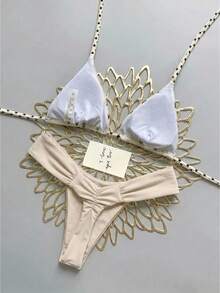 Swim Mod 26 Set Bikini Polkadot Pantai Liburan Musim Semi/Panas Motif Polkadot Cokelat Manis dan Lucu - MultiWarna - View 2