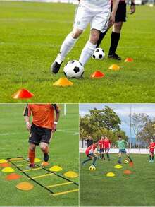 Football Training Equipment Set: Includes Agility Ladder And Marker Discs. Soft Ladder For Footwork, Speed And Agility Training. Ideal For Football, Basketball And Physical Workouts, Practical Sports Auxiliary Gear. - Multicolor - View 4