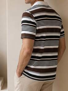 Core Aspect 男士休閒商務條紋拼接配色短袖 Polo 衫，適合辦公室與儀式場合 - 彩色 - 查看 3