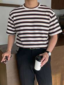 DAZY 夏季橘色海軍藍白色條紋多色短袖男士T恤 - 彩色 - 查看 5