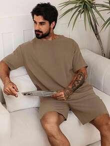 DAZY Conjunto de ropa de estar en casa de color sólido para verano - Óxido marrón - Ver 5