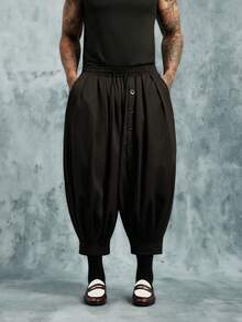 INCRYTM New Men's Casual Wide Leg Loose Baggy Cropped Lantern Pants With Unique Design, Black Baggy Pants, Fall Wide Leg - Black - View 4